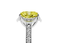 Fancy Yellow Radiant Cut Diamond Halo Ring Set in Silver with Channel Set Band and Prong Setting