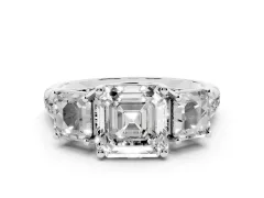 Asscher Cut Diamond Three-Stone Ring Set in Platinum with Pavé Band