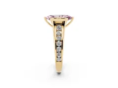 Fancy Pink Marquise Cut Diamond Bezel-Set Solitaire Ring Set in Yellow gold with Channel-Set Band