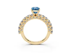 Fancy Blue Radiant Cut Diamond Solitaire Ring Set in Yellow gold with Shared Prong Pavé Band
