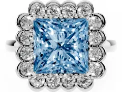 Fancy Blue Princess Cut Diamond Halo Cluster Engagement Ring Set in Silver with Solitaire Band and Prong Setting
