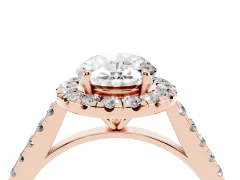 Oval Cut Diamond Halo Pavé Engagement Ring Set in Rose gold with Prong Setting