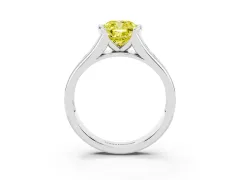 Fancy Yellow Cushion Cut Diamond Bezel-Set Solitaire Ring Set in Platinum with Channel-Set Band