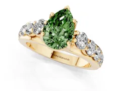 Fancy Green Pear Cut Diamond Pavé Engagement Ring Set in Yellow gold with Prong Setting