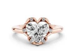 Heart Cut Diamond Round Cluster Halo Ring Set in Rose gold with Solitaire Band and Prong Setting