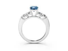 Fancy Blue Radiant Cut Diamond Five-Stone Prong Set Ring Set in Silver with Classic Band