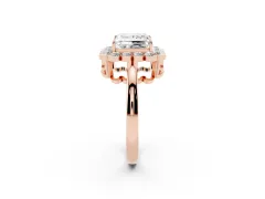 Princess Cut Diamond Halo Cluster Engagement Ring Set in Rose gold with Solitaire Band and Prong Setting