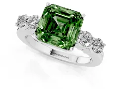 Fancy Green Asscher Cut Diamond Five-Stone Prong Set Band Ring Set in Platinum with Polished Band