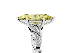Fancy Yellow Marquise Cut Diamond Vine Band Solitaire Ring Set in White gold with Milgrain Prong Setting