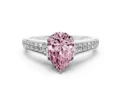 Fancy Pink Pear Cut Diamond Solitaire Pavé Engagement Ring Set in Silver with Prong Setting