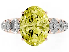 Fancy Yellow Oval Cut Diamond Solitaire Ring Set in Rose gold with Pavé-Set Band and Prong Setting