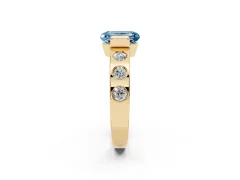 Fancy Blue Emerald Cut Diamond Channel-Set Band Ring Set in Yellow gold with Bezel Prong Setting