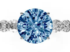 Fancy Blue Round Cut Diamond Five-Stone Prong Set Band Ring Set in Silver with Polished Band