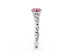 Fancy Pink Round Cut Diamond Vine Band Solitaire Ring Set in Platinum with Milgrain Prong Setting