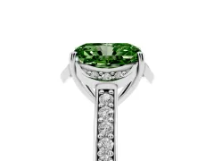 Fancy Green Radiant Cut Diamond Halo Ring Set in White gold with Channel Set Band and Prong Setting