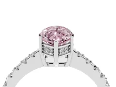 Fancy Pink Marquise Cut Diamond Solitaire Engagement Ring Set in White gold with Pavé Band and Prong Setting