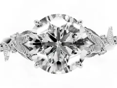Round Cut Diamond Solitaire Ring Set in Silver with Leaf Motif Band
