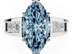 Fancy Blue Marquise Cut Diamond Solitaire Ring Set in White gold with Channel-Set Accent Stones and Prong Setting
