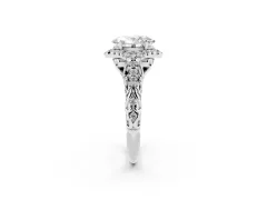 Oval Cut Diamond Solitaire Ring Set in Platinum with Hidden Halo and Pavé Band
