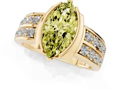 Fancy Yellow Marquise Cut Diamond Wide Channel Set Band Ring Set in Yellow gold with Bezel Setting