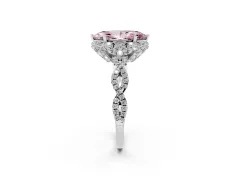 Fancy Pink Marquise Cut Diamond Halo Twist Band Solitaire Ring Set in Silver with Prong-Set Center Stone