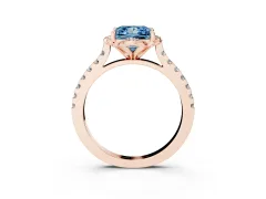 Fancy Blue Princess Cut Diamond Solitaire Ring Set in Rose gold with Pavé Band and Floral Prong Setting