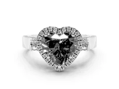 Fancy Black Heart Cut Diamond Halo Ring Set in Silver with Twist Band and Pavé Accents
