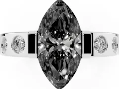 Fancy Black Marquise Cut Diamond Channel-Set Band Ring Set in White gold with Bezel Prong Setting