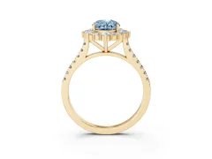 Fancy Blue Oval Cut Diamond Halo Ring Set in Yellow gold with Pavé Band and Prong Setting