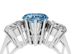 Fancy Blue Heart Cut Diamond Three-Stone Ring Set in Platinum with Textured Band