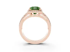 Fancy Green Princess Cut Diamond Halo Ring Set in Rose gold with Double Pavé Split Shank