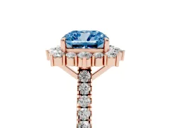 Fancy Blue Cushion Cut Diamond Halo Ring Set in Rose gold with Pavé Band and Prong Setting