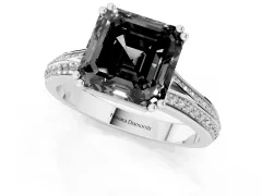 Fancy Black Asscher Cut Diamond Split Shank Pavé Engagement Ring Set in White gold with Prong-Set Center Stone