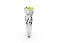 Fancy Yellow Heart Cut Diamond Solitaire Ring Set in White gold with Channel Set Split Shank and Tension Prongs