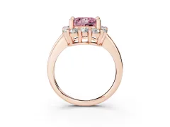 Fancy Pink Princess Cut Diamond Halo Cluster Engagement Ring Set in Rose gold with Polished Band and Prong Setting
