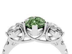 Fancy Green Marquise Cut Diamond Three-Stone Ring Set in Silver with Pavé Band