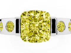 Fancy Yellow Cushion Cut Diamond Channel-Set Band Ring Set in Silver with Bezel Prong Setting