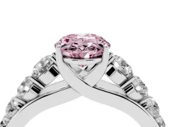 Fancy Pink Oval Cut Diamond Solitaire Ring Set in Platinum with Pavé-Set Band and Prong Setting