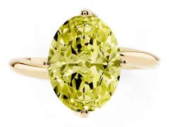 Fancy Yellow Oval Cut Diamond Solitaire Engagement Ring Set in Yellow gold with Classic Plain Band