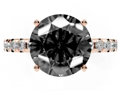 Fancy Black Round Cut Diamond Pavé Solitaire Ring Set in Rose gold with Round Band Accents and Prong Setting