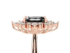 Fancy Black Emerald Cut Diamond Cluster Halo Ring Set in Rose gold with Marquise and Round Accents