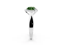Fancy Green Heart Cut Diamond Halo Solitaire Engagement Ring Set in Silver with Square Band and Prong Setting
