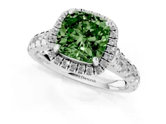 Fancy Green Cushion Cut Diamond Halo Engagement Ring Set in Silver with Pavé Band and Prong-Set Center