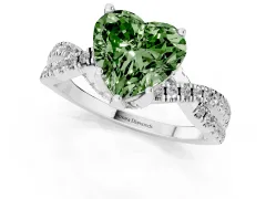 Fancy Green Heart Cut Diamond Twist Pavé Solitaire Engagement Ring Set in White gold with Prong Setting