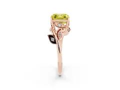 Fancy Yellow Asscher Cut Diamond Solitaire Twist Engagement Ring Set in Rose gold with Pavé Leaf Accents