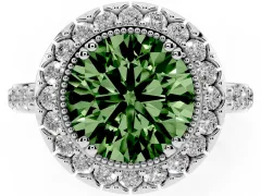 Fancy Green Round Cut Diamond Halo Ring Set in Platinum with Pavé Shank and Prong Setting