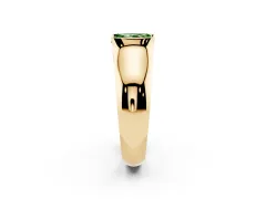 Fancy Green Radiant Cut Diamond Bezel Solitaire Ring Set in Yellow gold with Wide Band