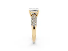 Asscher Cut Diamond Pavé Band Solitaire Ring Set in Yellow gold with Close-Set Accent Stones and Prong Setting