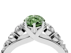Fancy Green Marquise Cut Diamond Solitaire Ring Set in Platinum with Pavé-Set Band and Prong Setting