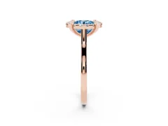 Fancy Blue Round Cut Diamond Cluster Halo Solitaire Ring Set in Rose gold with Prong Setting